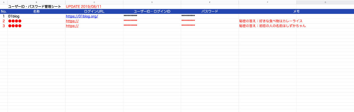 パスワードをエクセルで管理する